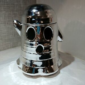 Mirrored GHOST Cookie Canister Jar by SPOOKY Ceramic BRAND-NEW